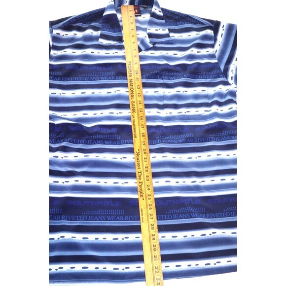 Southpole Striped Shirt Blue White Large Button-Down Retro Y2K Streetwear - Picture 10 of 11
